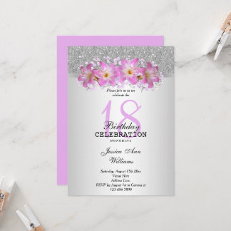 Classy Silver & Belladonna Lilies 18. Geburtstag Einladung