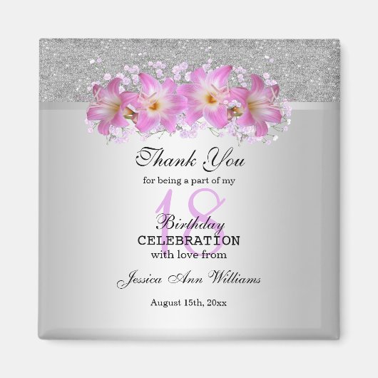 Classy Silver & Belladonna Lilies 18. Geburtstag Magnet (Vorne)