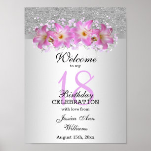 Classy Silver & Belladonna Lilies 18. Geburtstag Poster