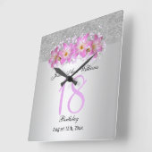 Classy Silver & Belladonna Lilies 18. Geburtstag   Quadratische Wanduhr (Winkel)