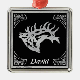 CLASSY SILVER BULL ELK SILHOUETTE ORNAMENT AUS METALL