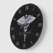 Classy Silver Caduceus auf Black Medical Große Wanduhr (Winkel)
