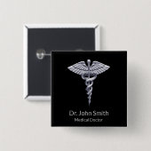 Classy Silver Caduceus Medical on Black Button (Vorne & Hinten)