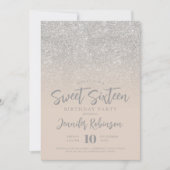 Classy Silver Champagner Glitzer Foto Sweet 16 Einladung (Vorderseite)