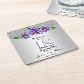 Classy Silver & Clematis Blume 18. Geburtstag Rechteckiger Pappuntersetzer