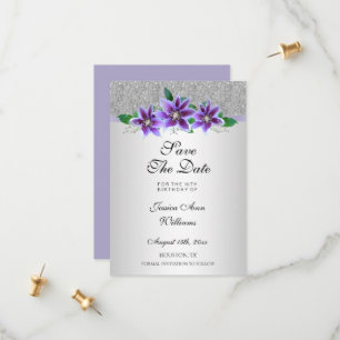 Classy Silver & Clematis Blume 18. Geburtstag Save The Date