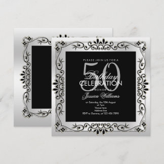 Classy Silver Decorative Gerahmt 50. Geburtstag Einladung