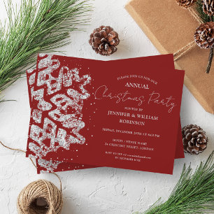 Classy Silver Glitzer Xmas Snowflake Holiday Red Einladung