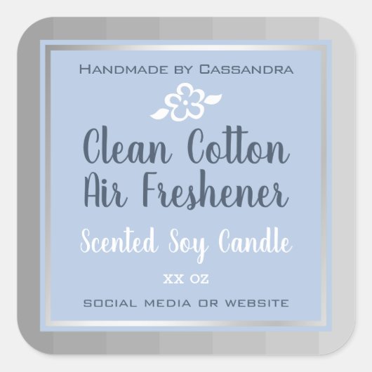 Classy Silver Gray Blue Packaging Labels Quadratischer Aufkleber (Vorderseite)