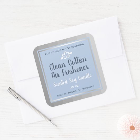 Classy Silver Gray Blue Packaging Labels Quadratischer Aufkleber (Umschlag)