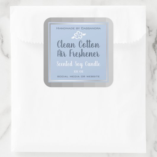 Classy Silver Gray Blue Packaging Labels Quadratischer Aufkleber (Tasche)