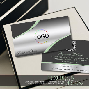 Classy Silver Gray geschliffene Deko-Linien Logo Q Visitenkarte