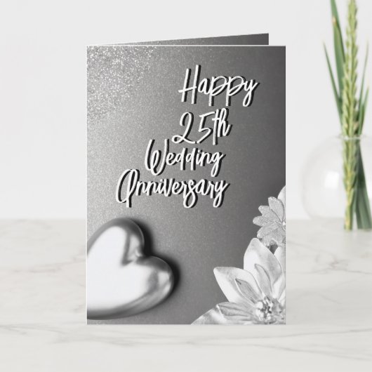Classy Silver Heart 25. Hochzeitstag Karte (Vorderseite)