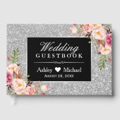 Classy Silver Imitats Glitzer Glitzern Blumenhochz Gästebuch (Vorderseite)