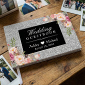 Classy Silver Imitats Glitzer Glitzern Blumenhochz Gästebuch