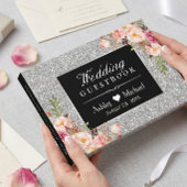 Classy Silver Imitats Glitzer Glitzern Blumenhochz Gästebuch