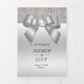 Classy Silver Jewel Gem Bow QR Code Wedding Dreifach Gefaltete Einladung (Cover)