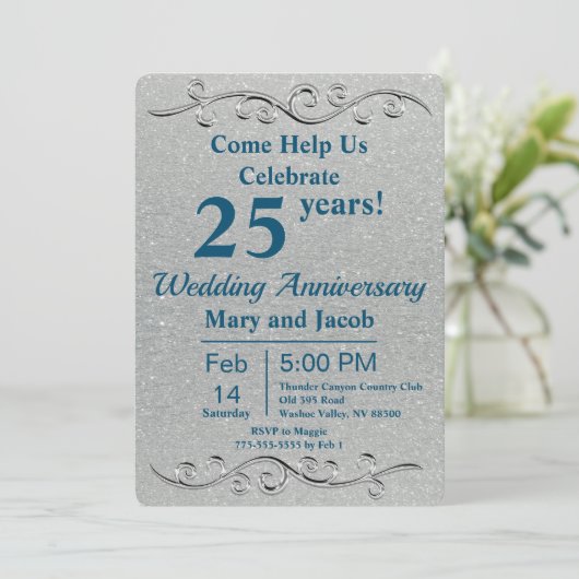 Classy Silver Jubiläum Einladung (Stehend Vorderseite)