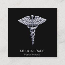 Classy Silver Medical Caduceus on Black Quadratische Visitenkarte