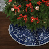 CLASSY SILVER & NAVY BLUE CHRISTMAS DAMASK CUSTOM POLYESTER WEIHNACHTSBAUMDECKE