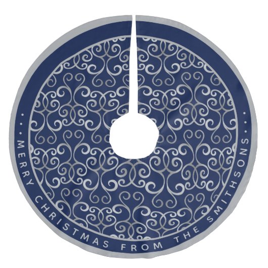 CLASSY SILVER & NAVY BLUE CHRISTMAS DAMASK CUSTOM POLYESTER WEIHNACHTSBAUMDECKE (Vorderseite)