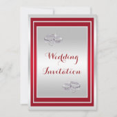 Classy Silver & Red, Diamond Wedding Rings Wedding Einladung (Vorderseite)