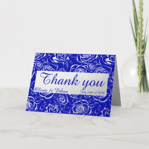 Classy Silver Rose auf Royal Blue Dankeskarte