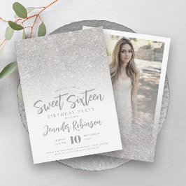 Classy Silver Sparkle Glitzer Foto Sweet 16 Einladung