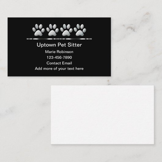 Classy Silver Tone Pet Pads Sitter Visitenkarte (Vorne/Hinten)