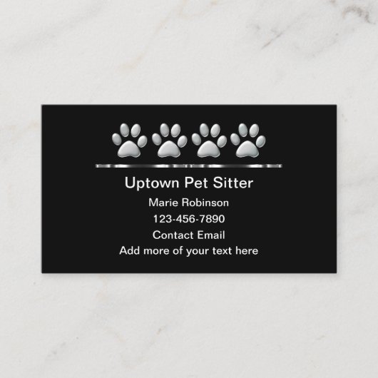 Classy Silver Tone Pet Pads Sitter Visitenkarte (Vorderseite)