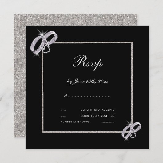 Classy Silver Wedding Rings Wedding Rsvp Einladung (Vorne/Hinten)