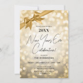 Classy Silvester Party Gold Bokeh Bow Einladung (Vorderseite)