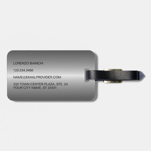 Classy Simple Black Silver Steel Gray Metallic Gepäckanhänger (Rückseite horizontal)