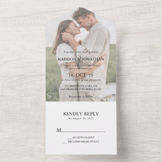Classy Simple Foto Heart Script Wedding All In One Einladung (Innen Boden)