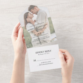Classy Simple Foto Heart Script Wedding All In One Einladung