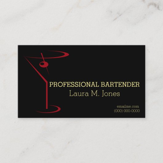 Classy Simple Red Martini-Barkeeper Visitenkarte (Vorderseite)