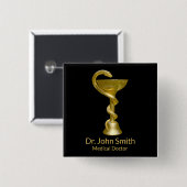 Classy Snake Medical Bowl Hygieia Gold Caduceus Button (Vorne & Hinten)