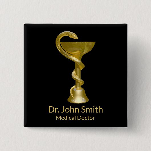 Classy Snake Medical Bowl Hygieia Gold Caduceus Button (Vorderseite)