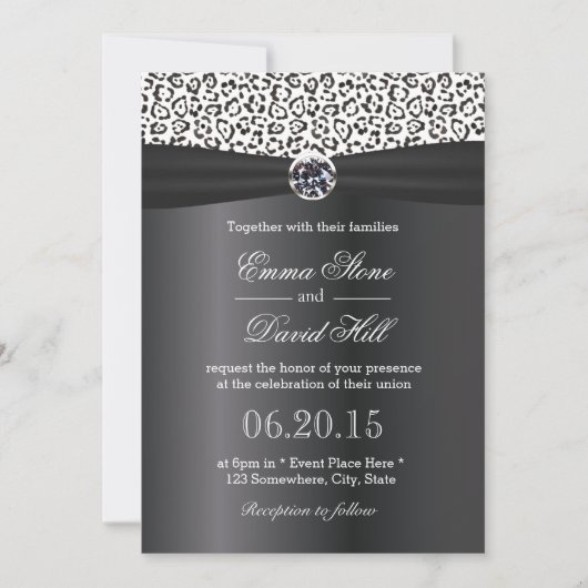 Classy Snow Leopard Print Black Ribbon Hochzeit Einladung (Vorderseite)