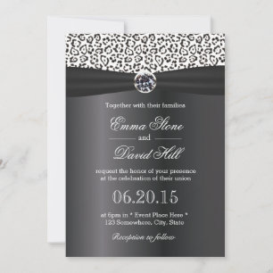 Classy Snow Leopard Print Black Ribbon Hochzeit Einladung
