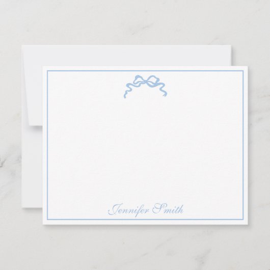 Classy Soft Blue Bow Thin Border Formal Mitteilungskarte (Vorderseite)
