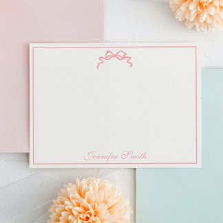 Classy Soft Pink Bow Thin Border Formal Mitteilungskarte