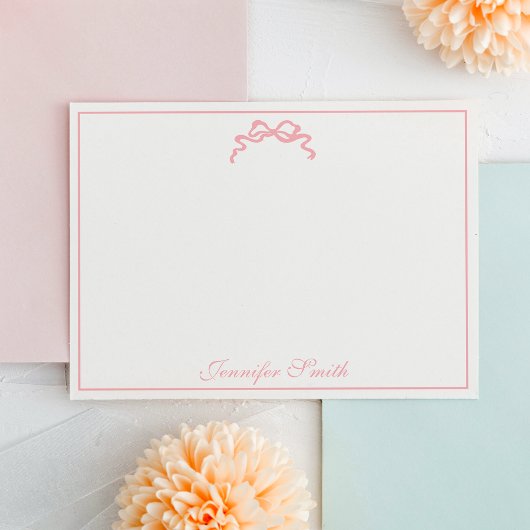 Classy Soft Pink Bow Thin Border Formal Mitteilungskarte