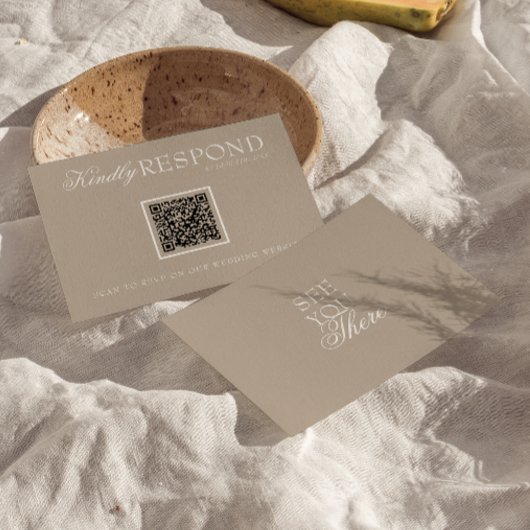 Classy Soft Taupe Old Money QR Fancy Code Wedding RSVP Karte