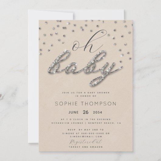 Classy Sparkle Glitzer Gender Neutral Baby Dusche Einladung (Vorderseite)