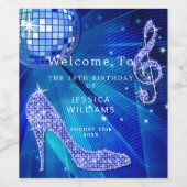 Classy Sparkle Heelses Blue Diskothek Ball Birthda Weinetikett (Einzelnes Label)