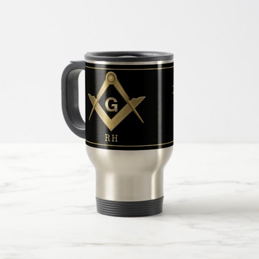 Classy Square & Compass Mit Monogramm Reisebecher (Vorderseite Links)