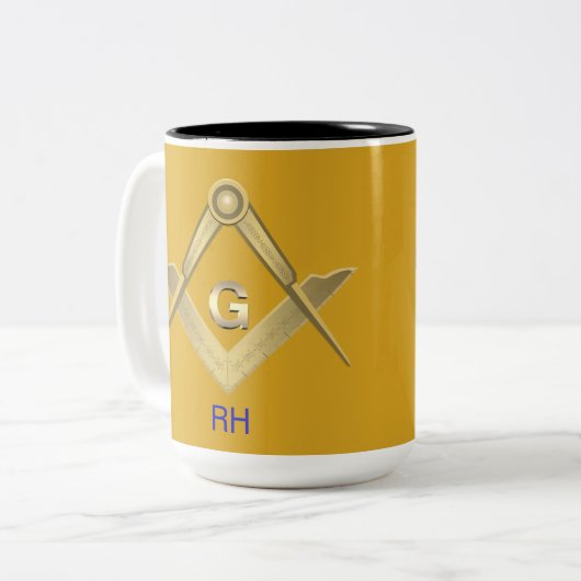 Classy Square & Compass Mit Monogramm Zweifarbige Tasse (Vorderseite Links)