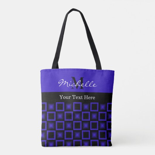 Classy Squares Blue and Black Monogrammed Tasche (Rückseite)