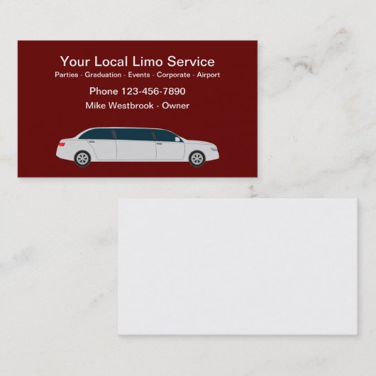 Classy Stretch Limousine Service Visitenkarte (Vorne/Hinten)